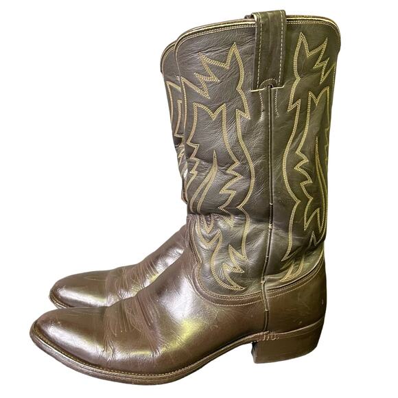 Justin Brown Leather Cowboy Boots Size 9 Vintage Round Toe Western Stovepipe - Picture 1 of 12